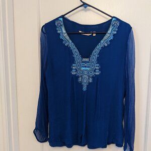 Soft Surroundings Beaded Womens Top Blouse Medium Sheer Lined Boho Y2K
